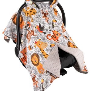 Top Tots Deluxe Minky Baby Car Seat Cover - Coloring Jungle, 40 x 29 Inch Grey Beige