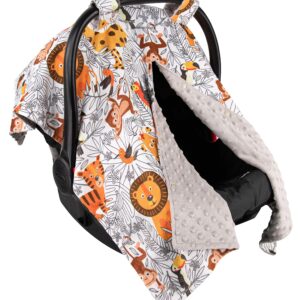 Top Tots Deluxe Minky Baby Car Seat Cover - Coloring Jungle, 40 x 29 Inch Grey Beige