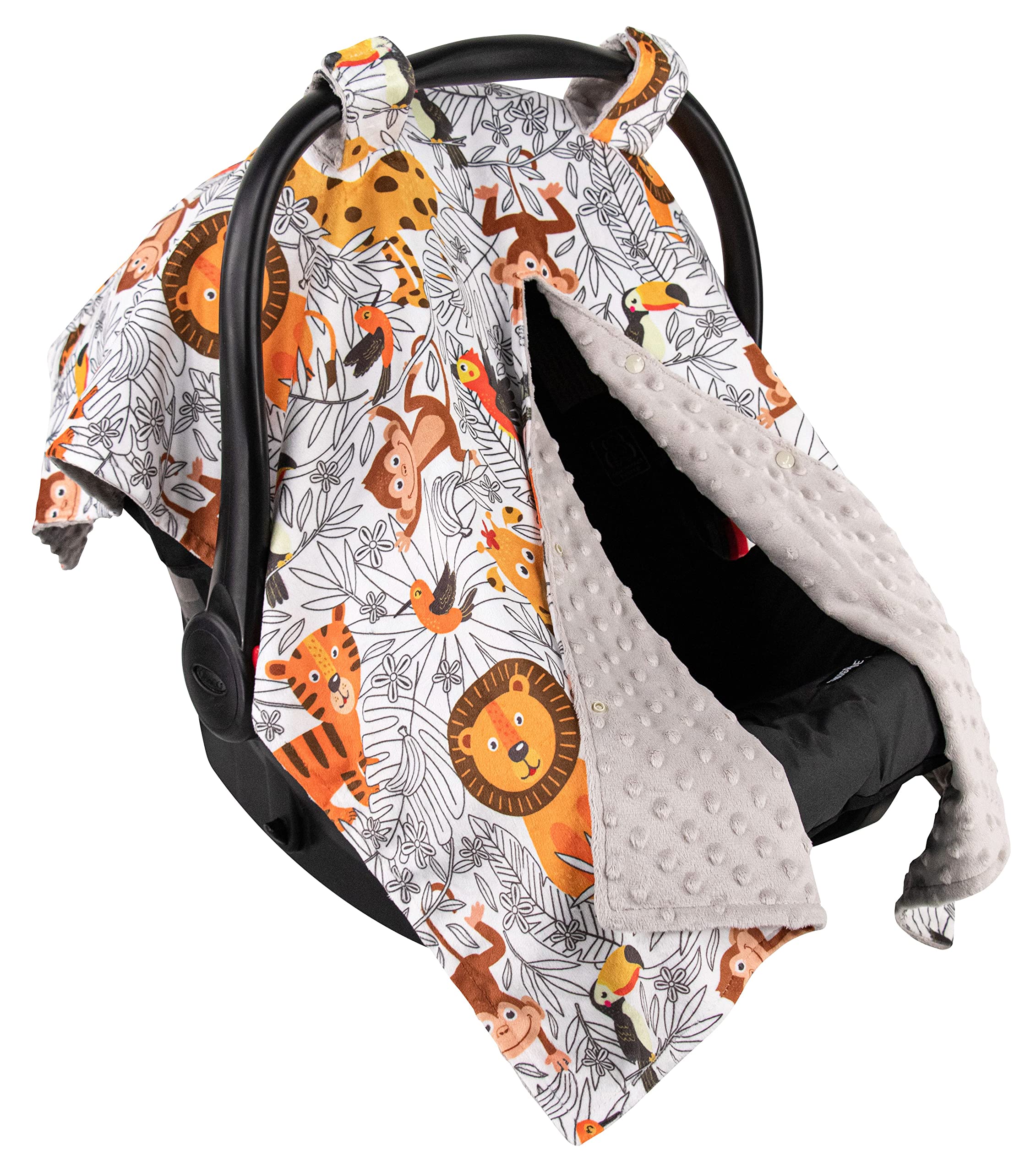 Top Tots Deluxe Minky Baby Car Seat Cover - Coloring Jungle, 40 x 29 Inch Grey Beige