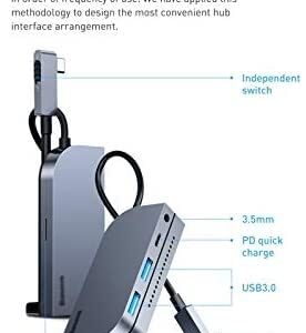 Feilx Ultra-Slim Data USB Hub, 6 in 1 USB C HubType C Hub to 4K HD USB 3.0 PD Port 3.5mm Jack USB-C USB Hub Adapter