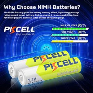 PKCELL Rechargeable AAA Batteries,NiMH 1000mAh 1.2V Rechargeable Battery-4Count