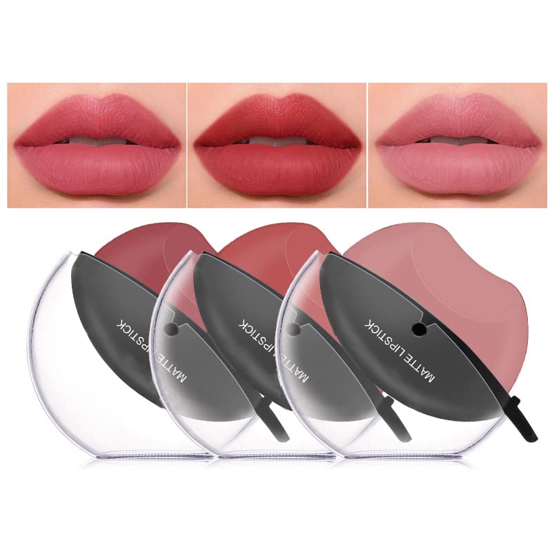 DAGEDA 3 Colors Matte Lipstick Set, Matte Velvet Lipstick Lip Shape Lazy Lipstick, Long Lasting High Pigmented Non-stick Cup Lip Gloss, Waterproof Easy to Color Lipstick Lazy Lip Makeup (Color A)