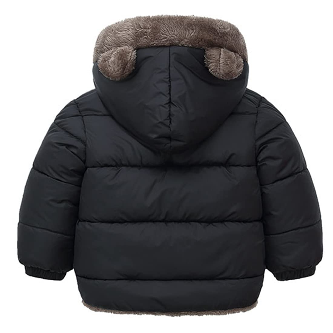 Baby Boys Girls Winter Coat Cute Bear Ear Hooded Jacket Warm Fleece Outerwear Windproof Zipper Infant Toddler Black 12-18M