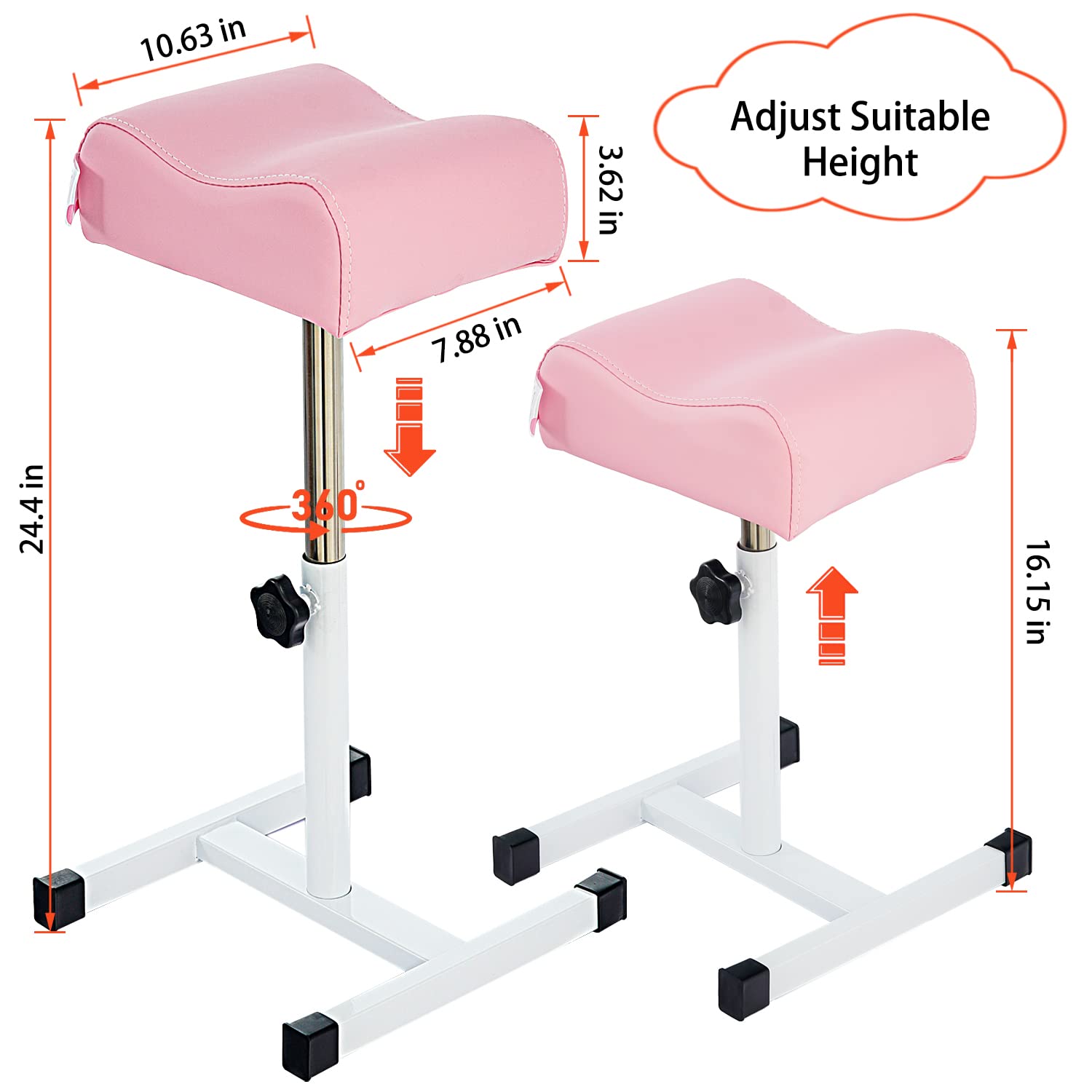 QUEESALN Pedicure Manicure Footrest Adjustable Height Stand Beauty SPA Salon Nail Care Pink