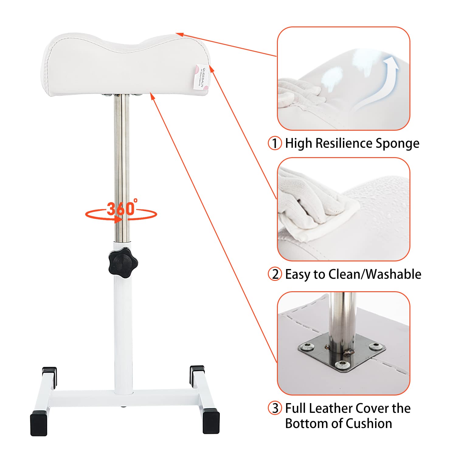 QUEESALN Pedicure Stand Footrest Stand Adjustable Height Technician SPA Beauty Stand Stool with Non-Slip SPA Salon Home Equipment White