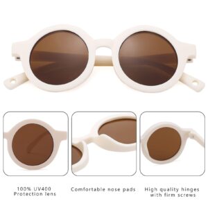 COASION Baby Polarized Round Sunglasses Flexible Rubber Shades with Strap for Toddler Newborn Infant Ages 0-24 Months (White/Brown)