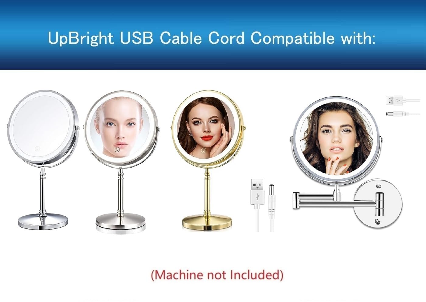 UPBRIGHT USB A to Barrel 5V DC Charging Cable Charger Power Cord Compatible with AMZTOLIFE TC1022 TCM3 bk01 DMM Rechargeable Lighted Makeup Mirror 8 Inch Magnifying LED Vanity w/ 1X 10X Magnification