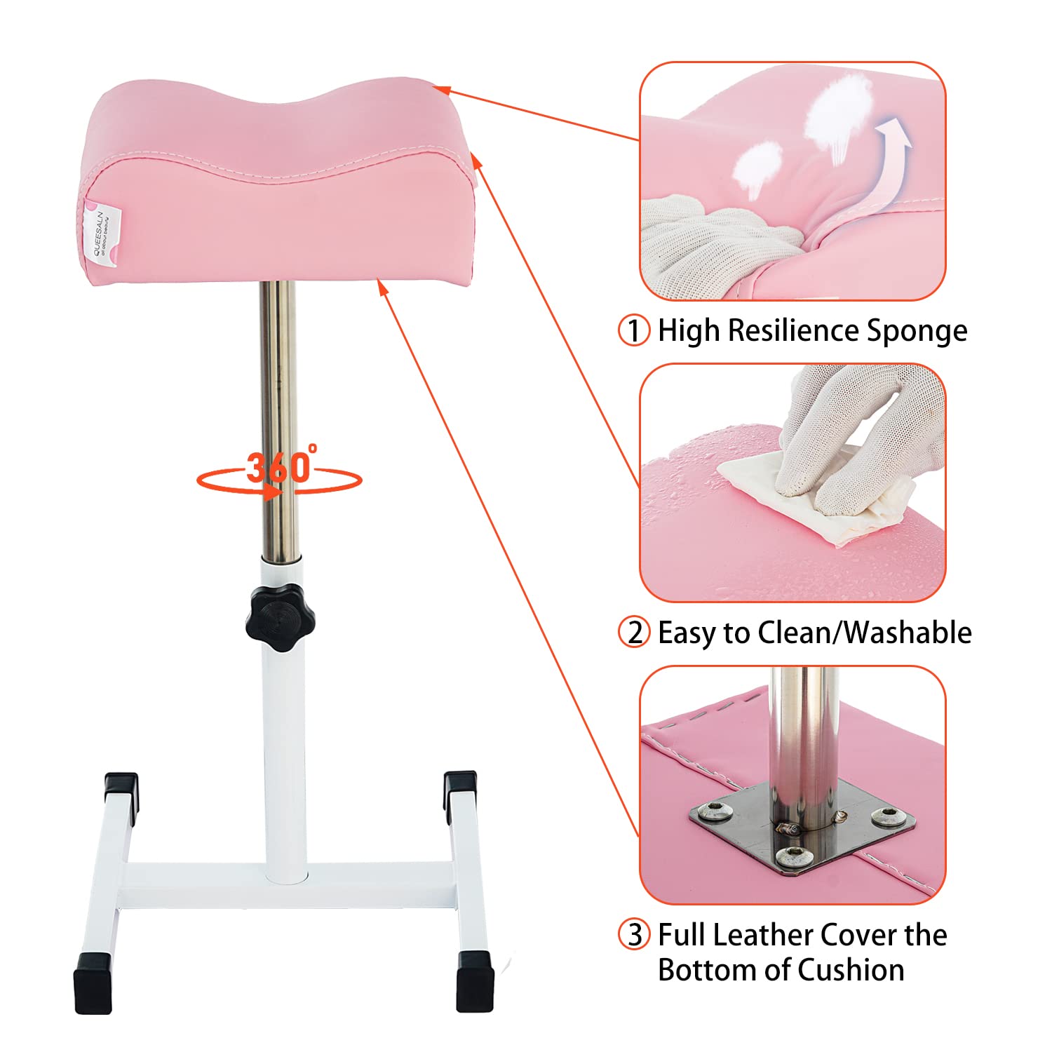 QUEESALN Pedicure Manicure Footrest Adjustable Height Stand Beauty SPA Salon Nail Care Pink