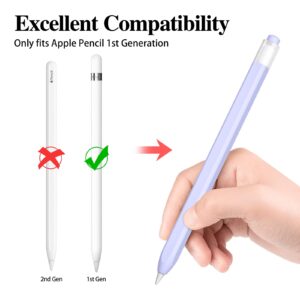 JOOSKO Classic Silicone Pencil Case Compatible with Apple Pencil 1st Generation Case Cover Sleeve,[with 5 Cloth Fiber Silicone Tip Cover],Non-Slip (Lavender)