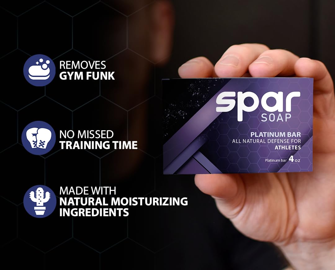 Spar Soap Platinum Bar (4 Ounce), Lavender Tea Tree, Antifungal Properties, For BJJ, MMA, Wrestlers, Grapplers, Men/Women, USA Made Body Soap, For Body Odor, With Lavender, Cassia, Clove