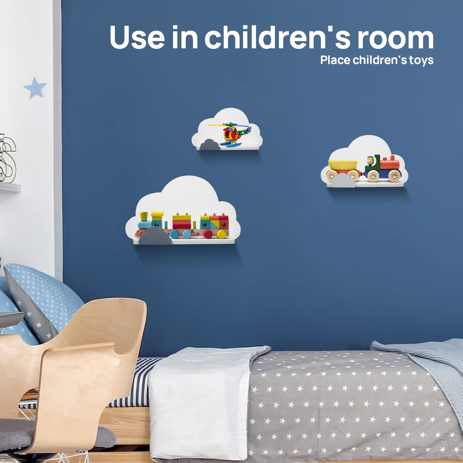 TopKai Set of 3 Cloud Shelves for Kids’ Room – Wooden Floating Wall Shelf Cloud Decorations, Floating Book Shelves for Baby Room Décor or Nursery, Stylish & Easy to Install