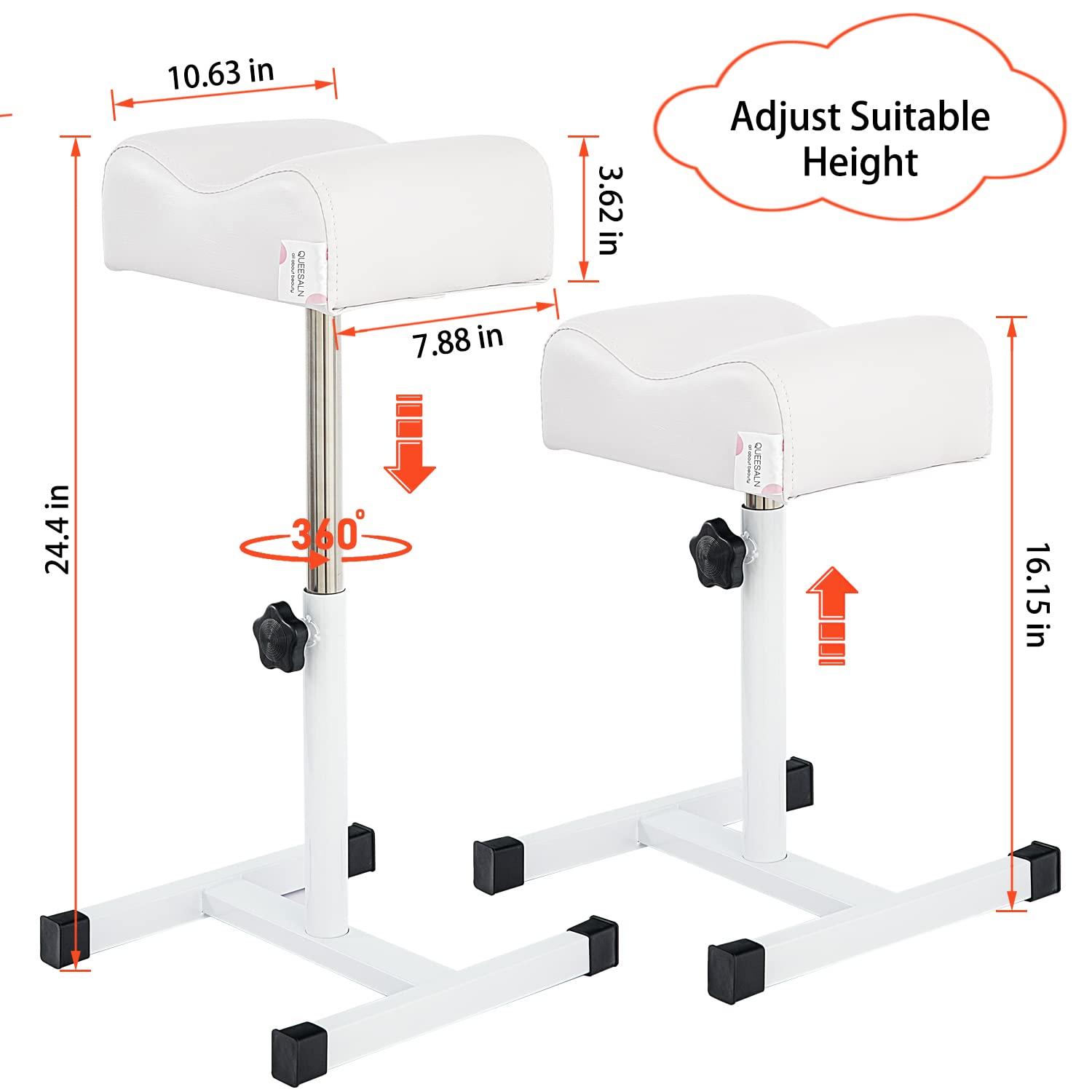 QUEESALN Pedicure Stand Footrest Stand Adjustable Height Technician SPA Beauty Stand Stool with Non-Slip SPA Salon Home Equipment White