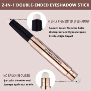 Daeuwiutr Cream Eyeshadow Stick,Nude Pink Smooth Shimmer Pencil，Hypoallergenic Waterproof Long Lasting Glitter Eye Shadow Pen Highlighter Stick ，Multi-Dimensional Eyes Look (Cream shimmer 02#)