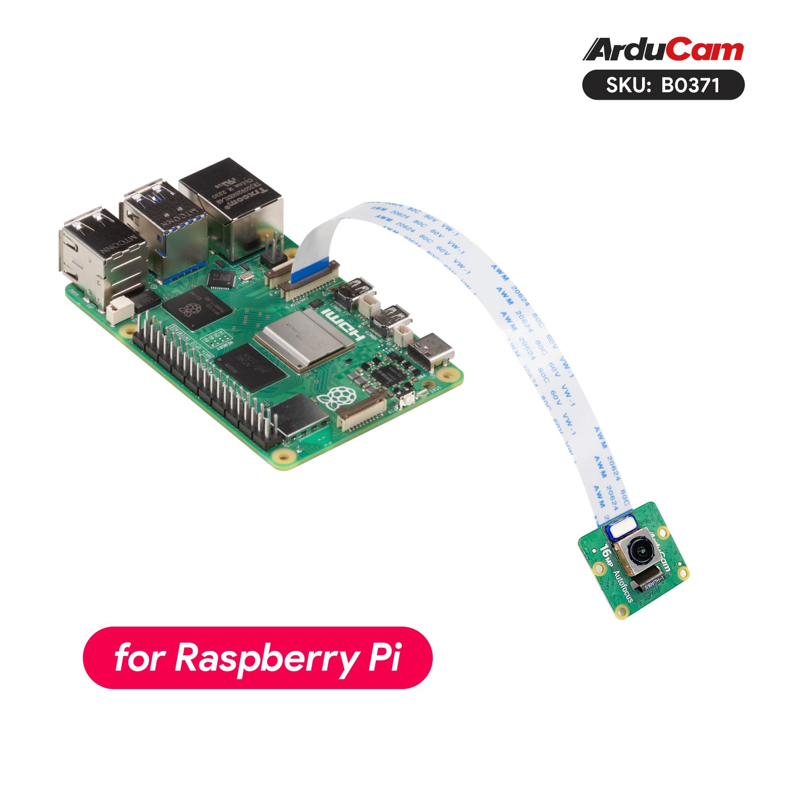 Arducam IMX519 Autofocus Camera Module for Raspberry Pi, 16MP AF Pi Camera Compatible with Raspberry Pi 5/4B/3B+, Raspberry Pi Zero 2 W