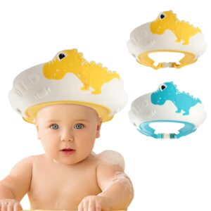 funupup 2 pack baby shower cap for kids, adjustable toddler hair washing bathing cap shield baby shower visor shampoo cap protect baby eyes (dinosaur)