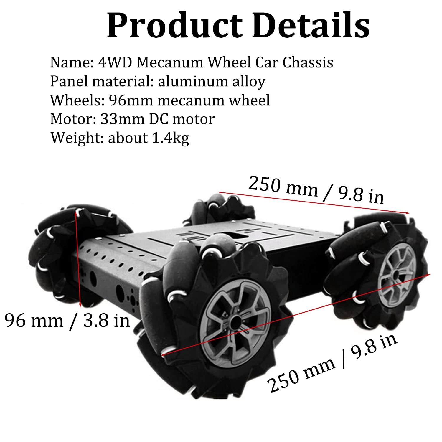 SmaringWing Premium 4WD Mecanum Wheel Robotic Chassis Kit for Arduino/Raspberry pi/Micobit, C400 96mm Omnidirectional Wheel DIY Smart RC Metal Car Chassis Platform with DC Speed Encoder Motor