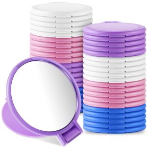 40 pcs compact mirror bulk travel makeup mini folding mirror pocket vintage portable round small mirror for women purse travel daily use gifts, white, blue, pink, purple