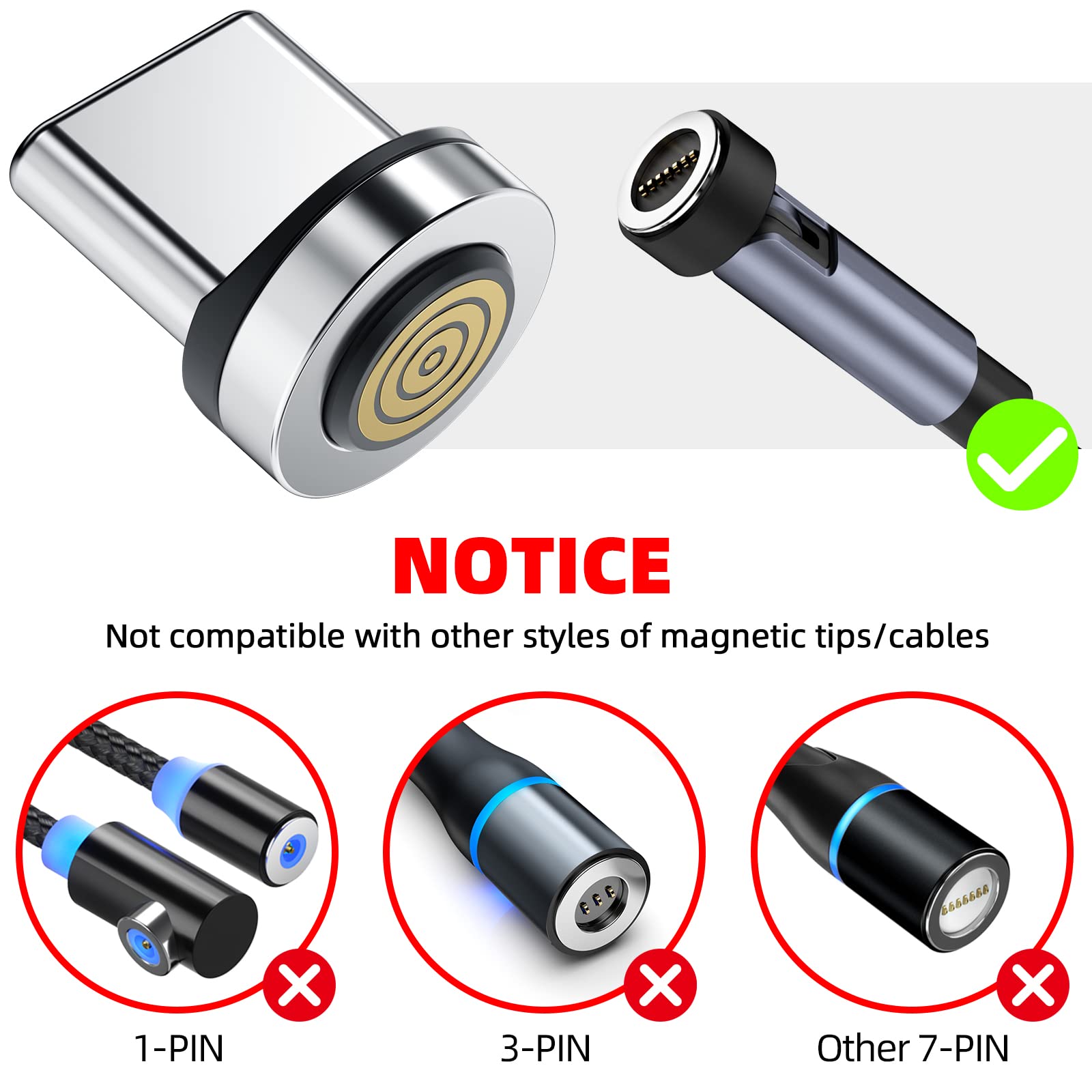 Ankndo Magnetic Connector Tip Heads [4-Pack] USB C Magnetic Adapter Compatible with 7Pin Magnetic Charging Cable 360° Rotating Strong Magnetic Phone Cable Adapter for Type C Device