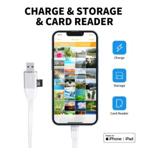 MiLi USB Flash Drive Charging Cable, iOS USB 3.0 Flash Drive for iPhone iPad and Computers, Memory Stick for External Mobile Storage for Photos Videos and More, Compatible with All Format Files