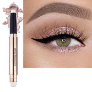 daeuwiutr cream eyeshadow stick,nude pink smooth shimmer pencil，hypoallergenic waterproof long lasting glitter eye shadow pen highlighter stick ，multi-dimensional eyes look (cream shimmer 02#)