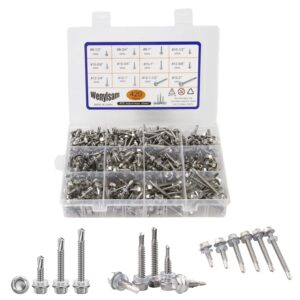 self tapping screws with rubber washer,420 pcs self drilling screws for metal 410 stainless steel sheet metal screws #8#10#12-1/2" to 2" available, wafer head tek head screws for building and repair