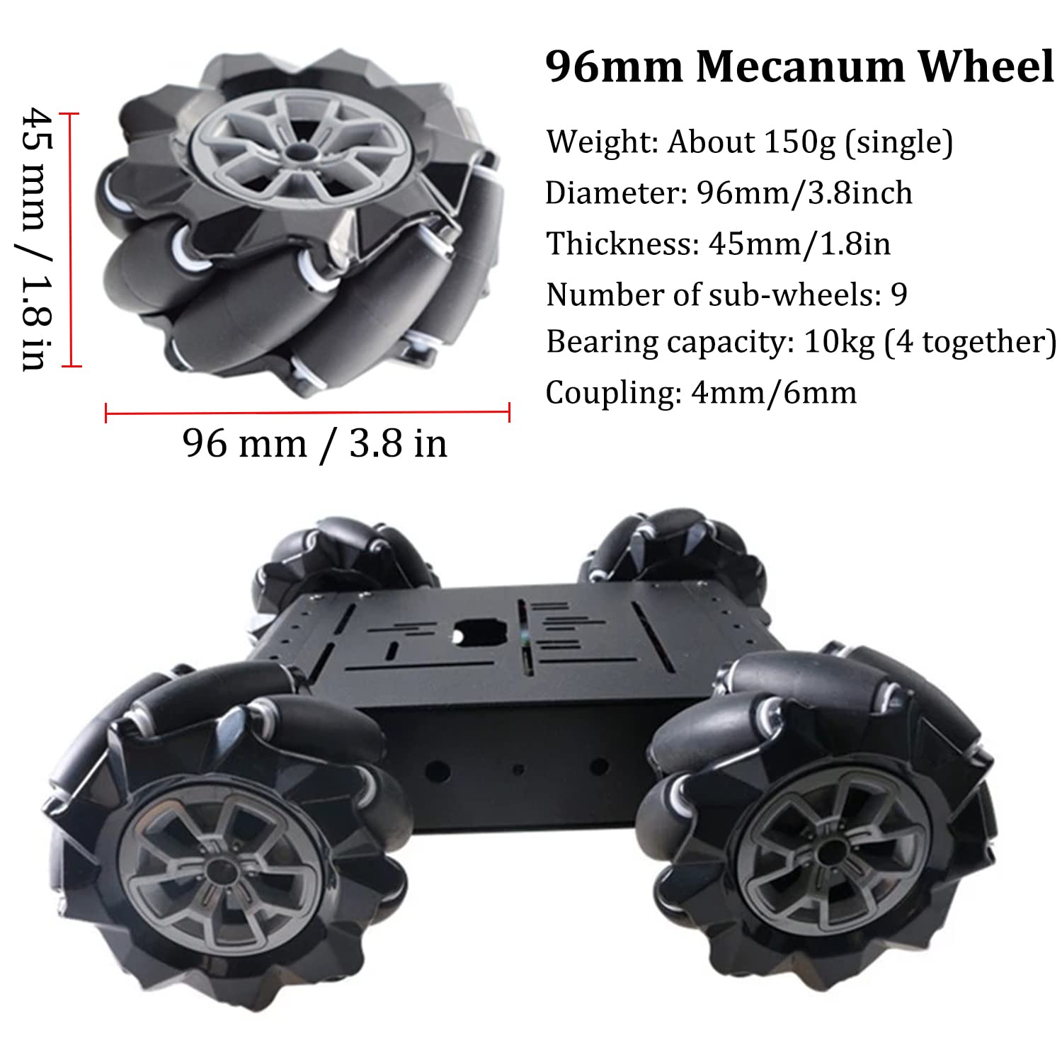 SmaringWing Premium 4WD Mecanum Wheel Robotic Chassis Kit for Arduino/Raspberry pi/Micobit, C400 96mm Omnidirectional Wheel DIY Smart RC Metal Car Chassis Platform with DC Speed Encoder Motor