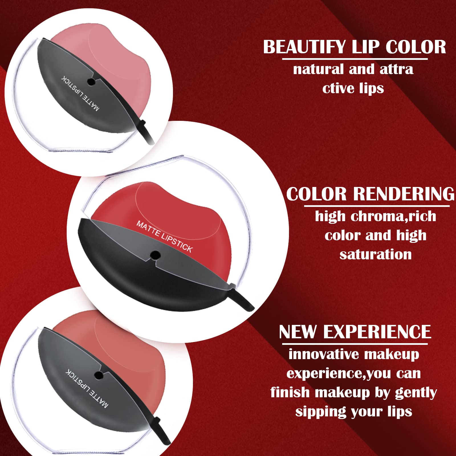 DAGEDA 3 Colors Matte Lipstick Set, Matte Velvet Lipstick Lip Shape Lazy Lipstick, Long Lasting High Pigmented Non-stick Cup Lip Gloss, Waterproof Easy to Color Lipstick Lazy Lip Makeup (Color A)