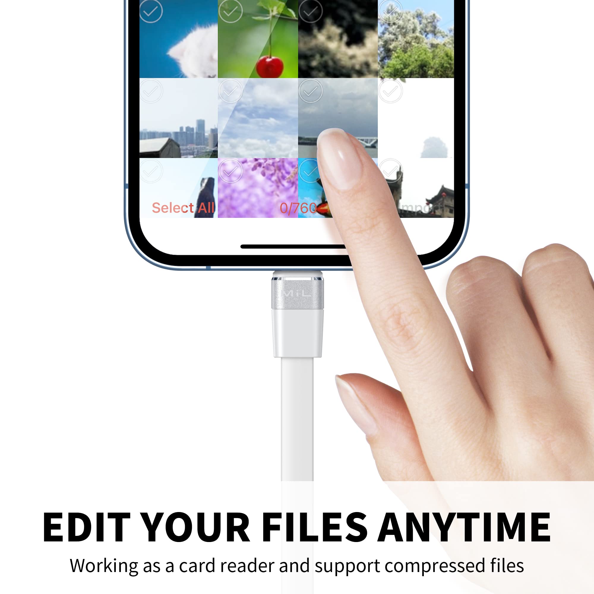 MiLi USB Flash Drive Charging Cable, iOS USB 3.0 Flash Drive for iPhone iPad and Computers, Memory Stick for External Mobile Storage for Photos Videos and More, Compatible with All Format Files