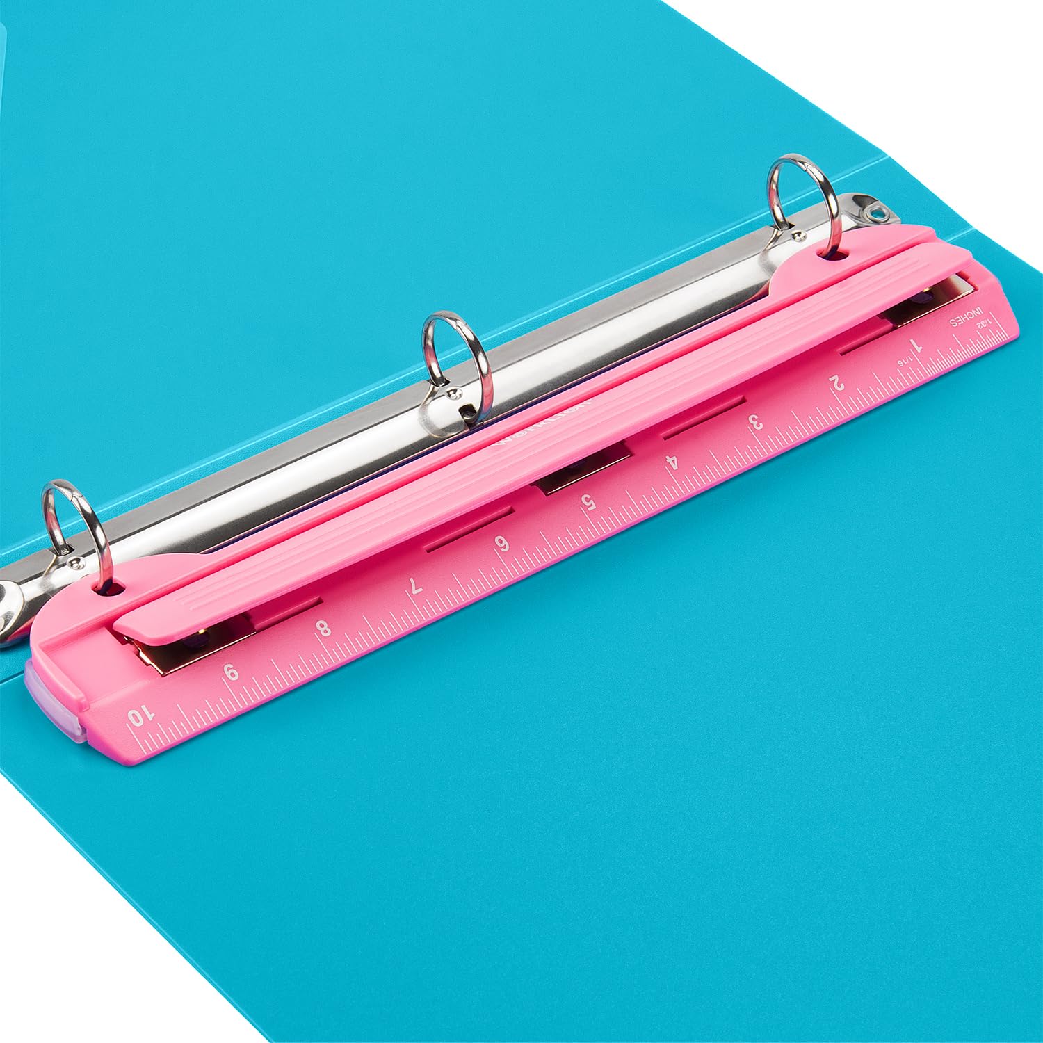 WORKLION 3 Ring Hole Puncher for Binders,Pink,with 10" Ruler, Plus Paper-chip Tray Design,Paper line up Guide,5 Sheets Capacity…