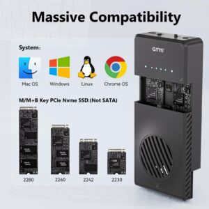 NVMe M.2 Duplicator Dual-Bay Clone Enclosure, Tool-Free USB to NVME Adapter with Cooling Fan, 10Gbps Docking Station NVMe Enclosure Support Offline Cloning and Duplicator for M2 2230/2242/2260/2280