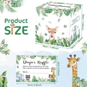 51 Pcs Woodland Baby Shower Card Box and Advice Cards, Diaper Raffle Game Box Tickets Jungle Theme Card Box Forest Raffle Box Baby Shower Decorations for Birthday, Gender Reveal Party Supplies