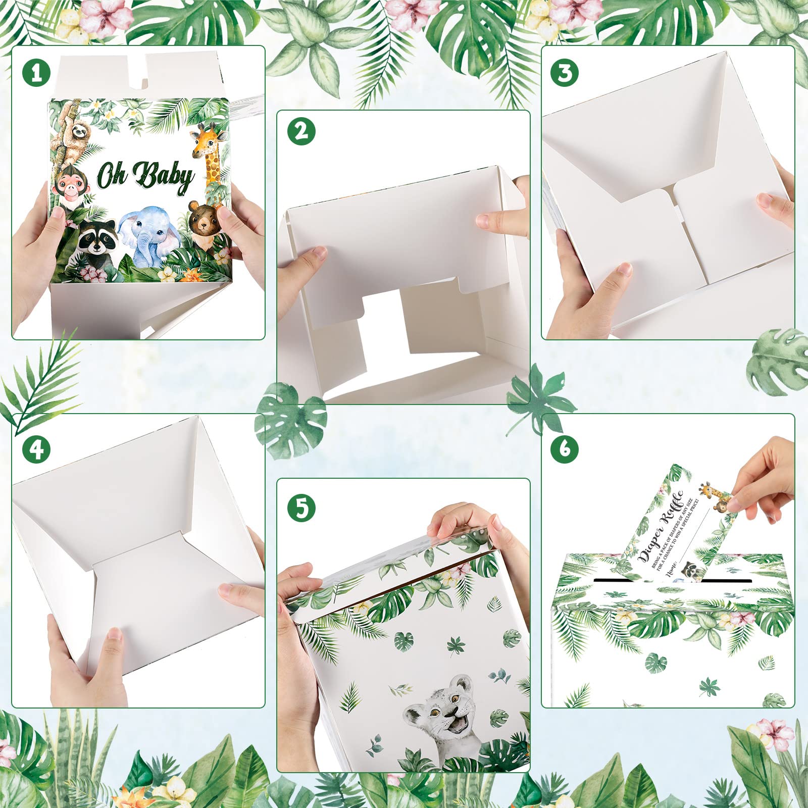 51 Pcs Woodland Baby Shower Card Box and Advice Cards, Diaper Raffle Game Box Tickets Jungle Theme Card Box Forest Raffle Box Baby Shower Decorations for Birthday, Gender Reveal Party Supplies