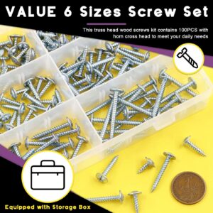 Swpeet 180Pcs 6 Sizes #8 x 1/2", 5/8", 3/4", 1", 1-1/4", 1-1/2" Phillips Modified Truss Head Wood Screws Assortment Kit, Blue White Zinc Alloy Carbon Steel Standard Self Tapping Sheet Metal Screws