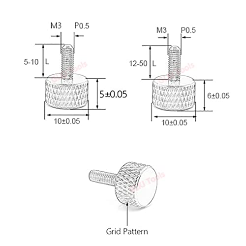 5pcs/lot M3 Knurled Colourful Aluminum Thumb Screws 5 6 8 10 12 16 20mm - 50mm Plain Head Hand Tighten Screws for Computer Case (Color : Silver, Size : 35mm)