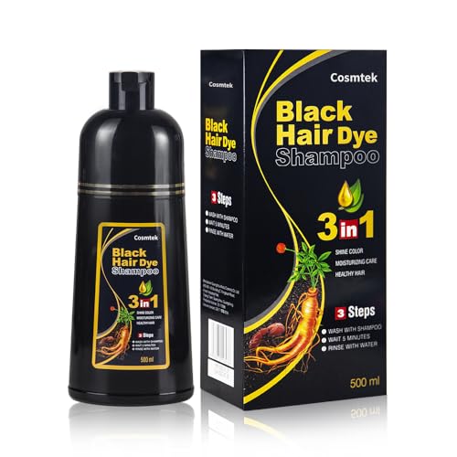 COSMTEK MEIDU Black Hair Dye Shampoo for Gray Hair, Semi-Permanent Hair Color Shampoo for Women and Men, Herbal and No Ammonia, 3 in 1-100% Grey Coverage(16.9 Fl oz)