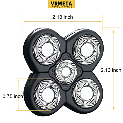 VRMETA Men's Electric Shaver Replacement Heads 5D Sharp Stainless Steel Head Shaver Replacement Heads Floating Shaver Blades for Electric Rotary Shaver (5 Heads (Black)