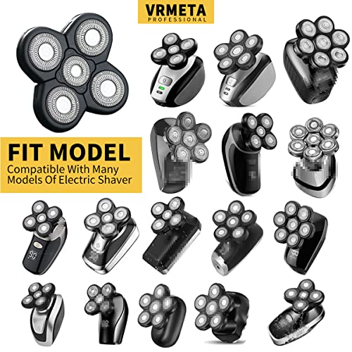 VRMETA Men's Electric Shaver Replacement Heads 5D Sharp Stainless Steel Head Shaver Replacement Heads Floating Shaver Blades for Electric Rotary Shaver (5 Heads (Black)