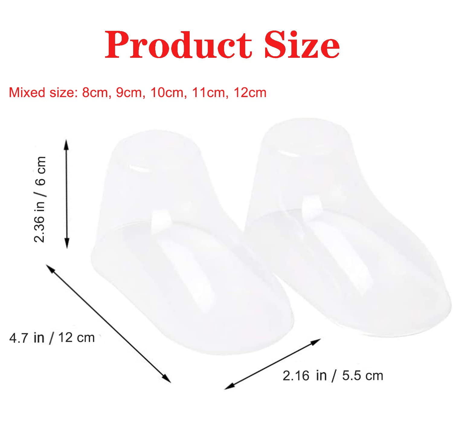 100Pcs Clear Plastic Baby Feet Display, Baby Booties Crochet Shoes Socks Showcase, Toddler Shoes Supports Shoe Forms Stand Holder for Store and Home Use, 50Pair, 8, 9, 10, 11, 12CM