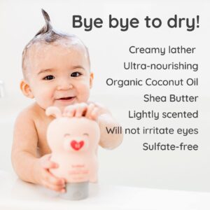 Bubbsi Creamy Coconut Oil Baby Shampoo & Wash | Light Natural Scent | Won't irritate eyes | Organic Coconut Oil + Shea | Gentle, Sulfate-free, Nourishing | Cradle Cap, Eczema (Refillable bottle, 8oz)