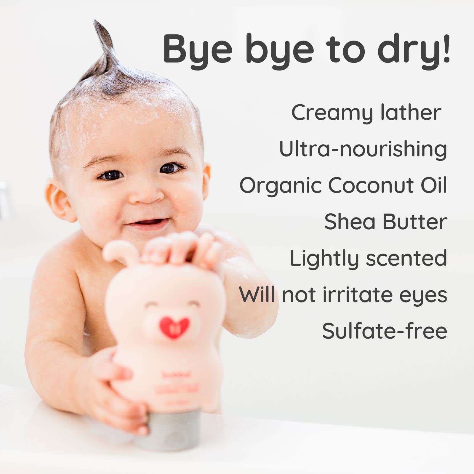 Bubbsi Creamy Coconut Oil Baby Shampoo & Wash | Light Natural Scent | Won't irritate eyes | Organic Coconut Oil + Shea | Gentle, Sulfate-free, Nourishing | Cradle Cap, Eczema (Refillable bottle, 8oz)