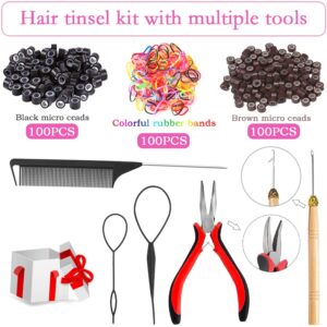 Fairy Hair Tinsel Kit with Tools 48 Inch Heat Resistant Safe 12 Colors Glitter Tinsel Hair Extensions 3200 strands (12 Colors, 3200 Strands)