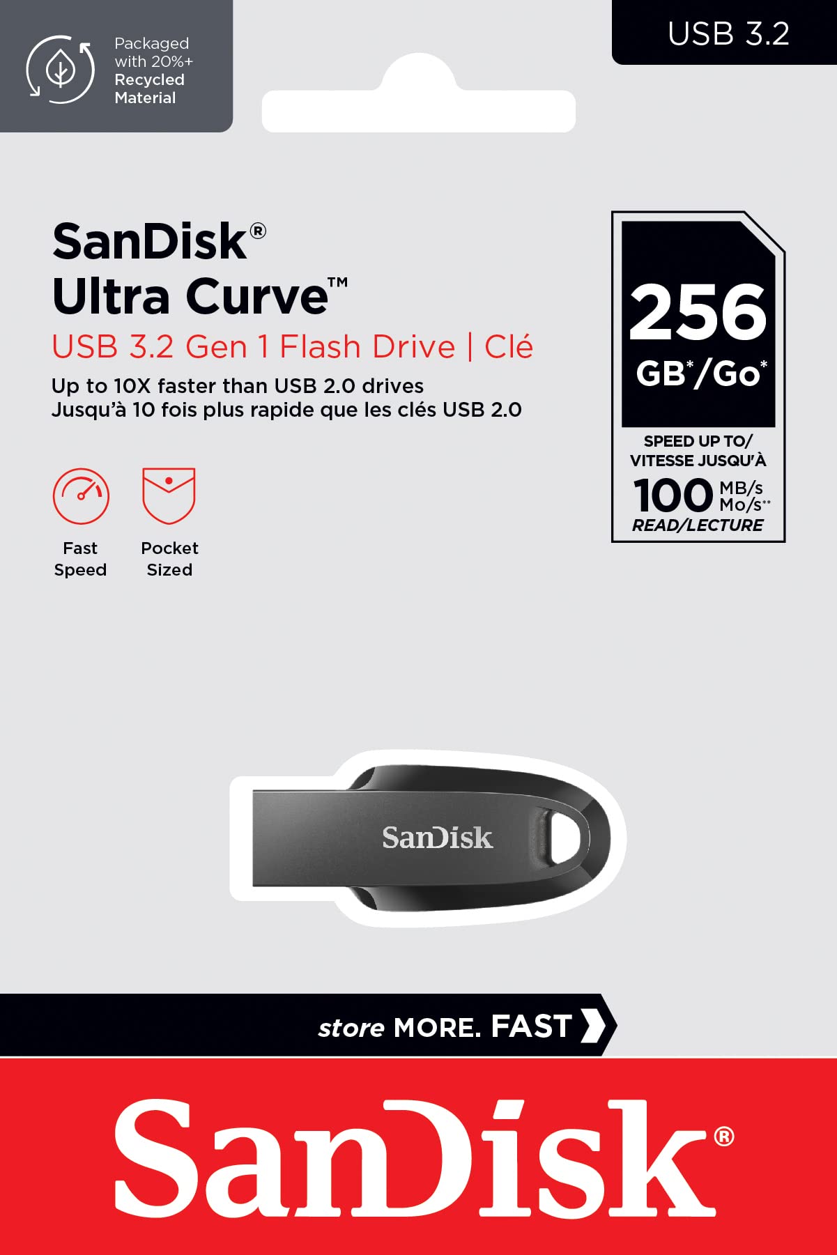 SanDisk 256GB Ultra Curve USB 3.2 Flash Drive Black up to 100 MB/s