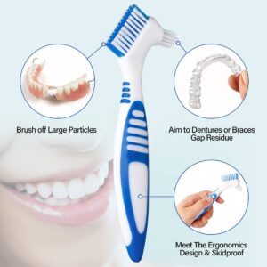 Anbbas 2pcs Double Bristle Head Denture Brush Dental Cleaning Brush with Portable Toothbrush Cup Holder, Properly Clean Oral Appliance