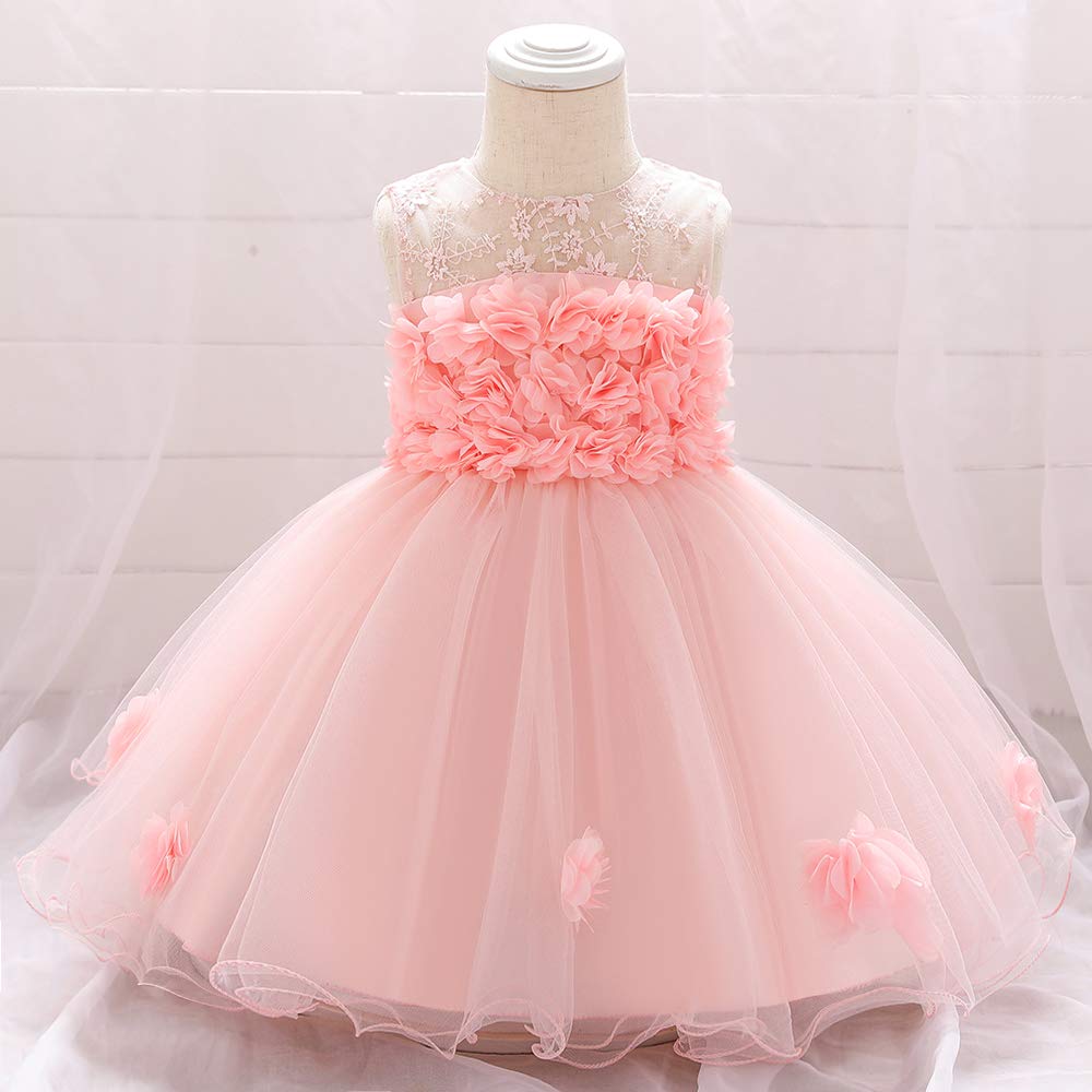 Flower Baby Girl Lace Dress Toddler Tulle Sleeveless Bow Princess Party Wedding Pageant 18M 2T Lace Dress Pink 70