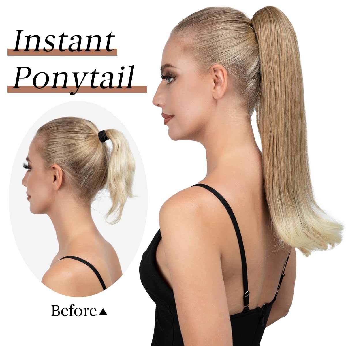 YOUNGWAYS Clip in Ponytail Extension Dirty Blonde 18 Inch Pony Tails Hair Extensions for Women Long Straight Curly Tail Ponytail Hair piece Synthetic Fake Versatile Pony