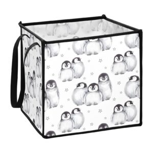 emelivor cute penguin storage bin, 13x13x13 inches, polyester, waterproof, durable, portable, multi-purpose laundry hamper, easy to clean