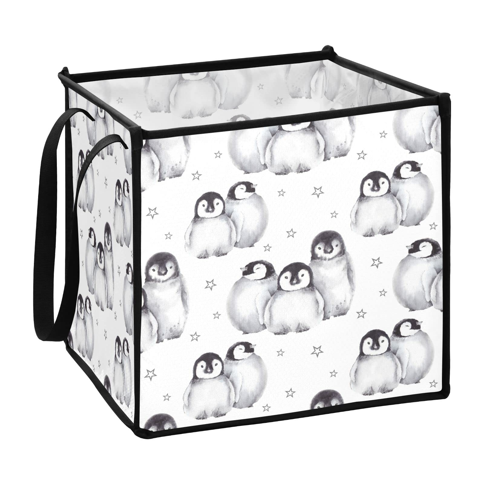 Emelivor Cute Penguin Storage Bin, 13x13x13 Inches, Polyester, Waterproof, Durable, Portable, Multi-Purpose Laundry Hamper, Easy to Clean