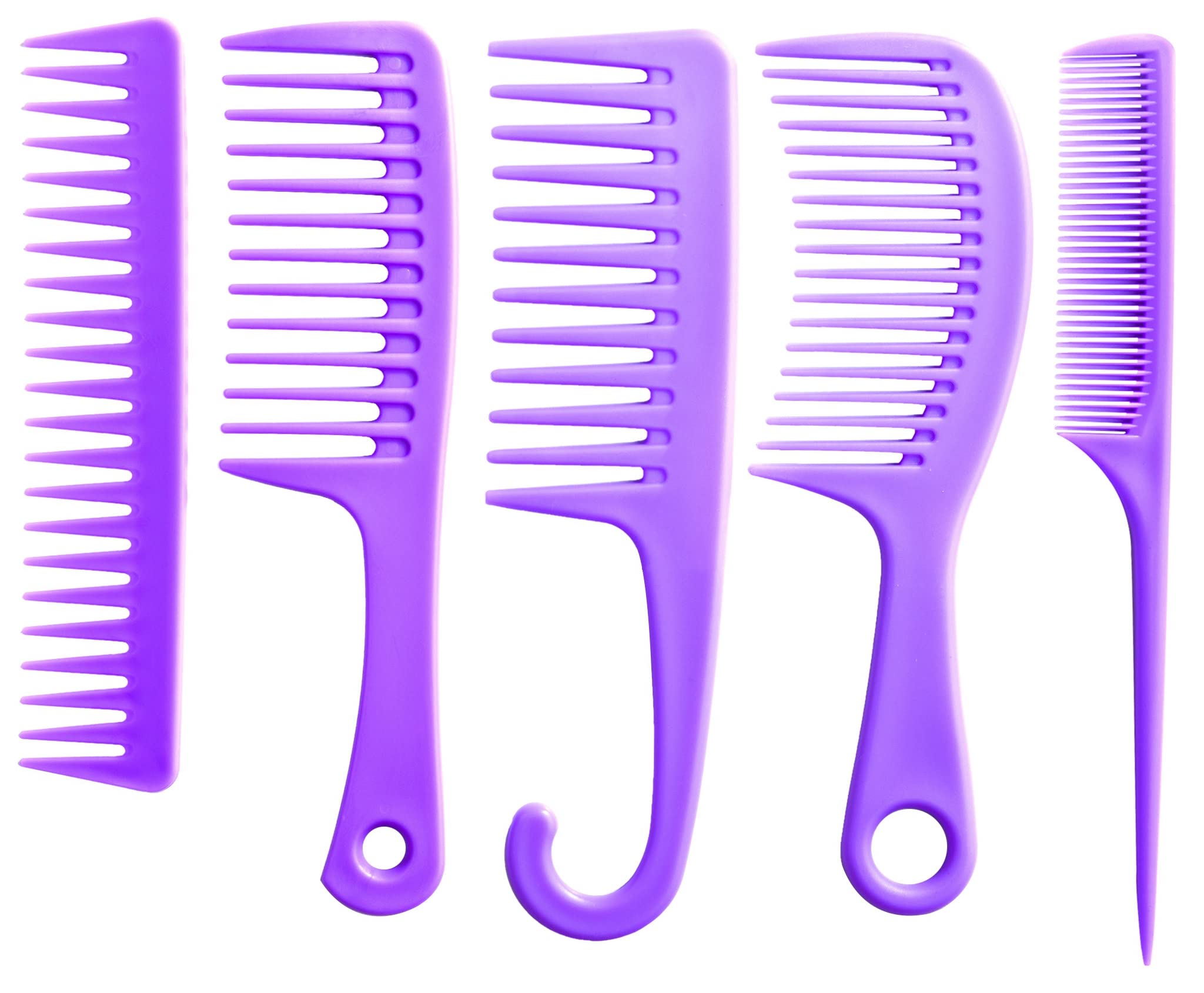 5 Pcs Hair Comb Set, Wide Tooth Detangling Comb,Large Shower Comb with Hook，Fine Tooth Rat Tail Comb Professional Styling, No Handle Women Brush For Curly, Wet, Dry, Long and Thick Hair.