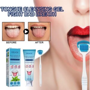 Tongue Cleaner + Medicated Tongue Gel Set - Cleaning with A Brush - Oral Care Removes Bad Breath Fresh Breath Tongue Coating Cleaning Bad Breath Treatments for Adults