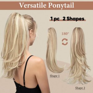 YOUNGWAYS Clip in Ponytail Extension Dirty Blonde 18 Inch Pony Tails Hair Extensions for Women Long Straight Curly Tail Ponytail Hair piece Synthetic Fake Versatile Pony